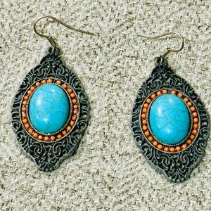 Bohemian Turquoise and Orange Earrings